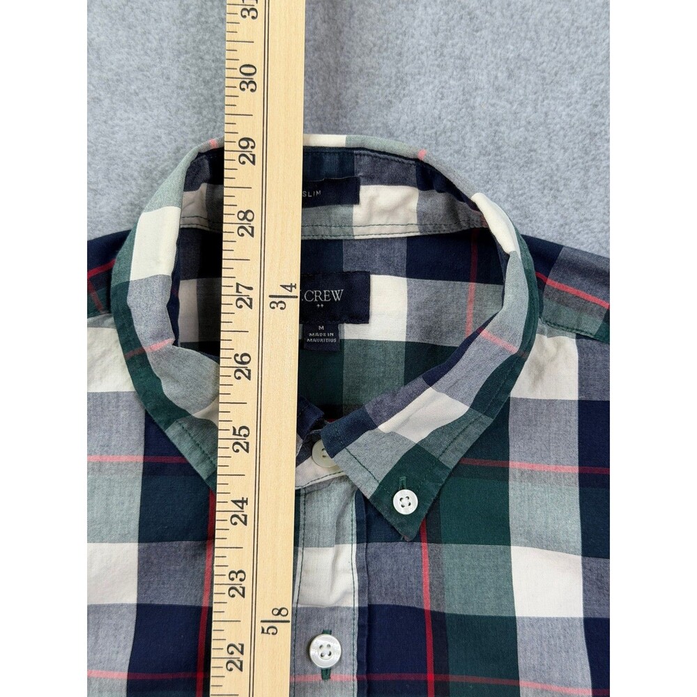 J.Crew Mens Medium Slim Fit Plaid Button Down Shirt Green Navy Cotton Casual - Picture 6 of 8
